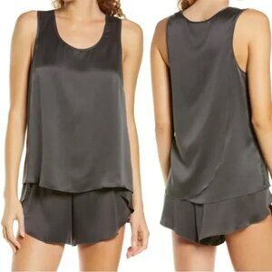 Lunya Washable Silk Tank Top Size S Split Open Back Gray